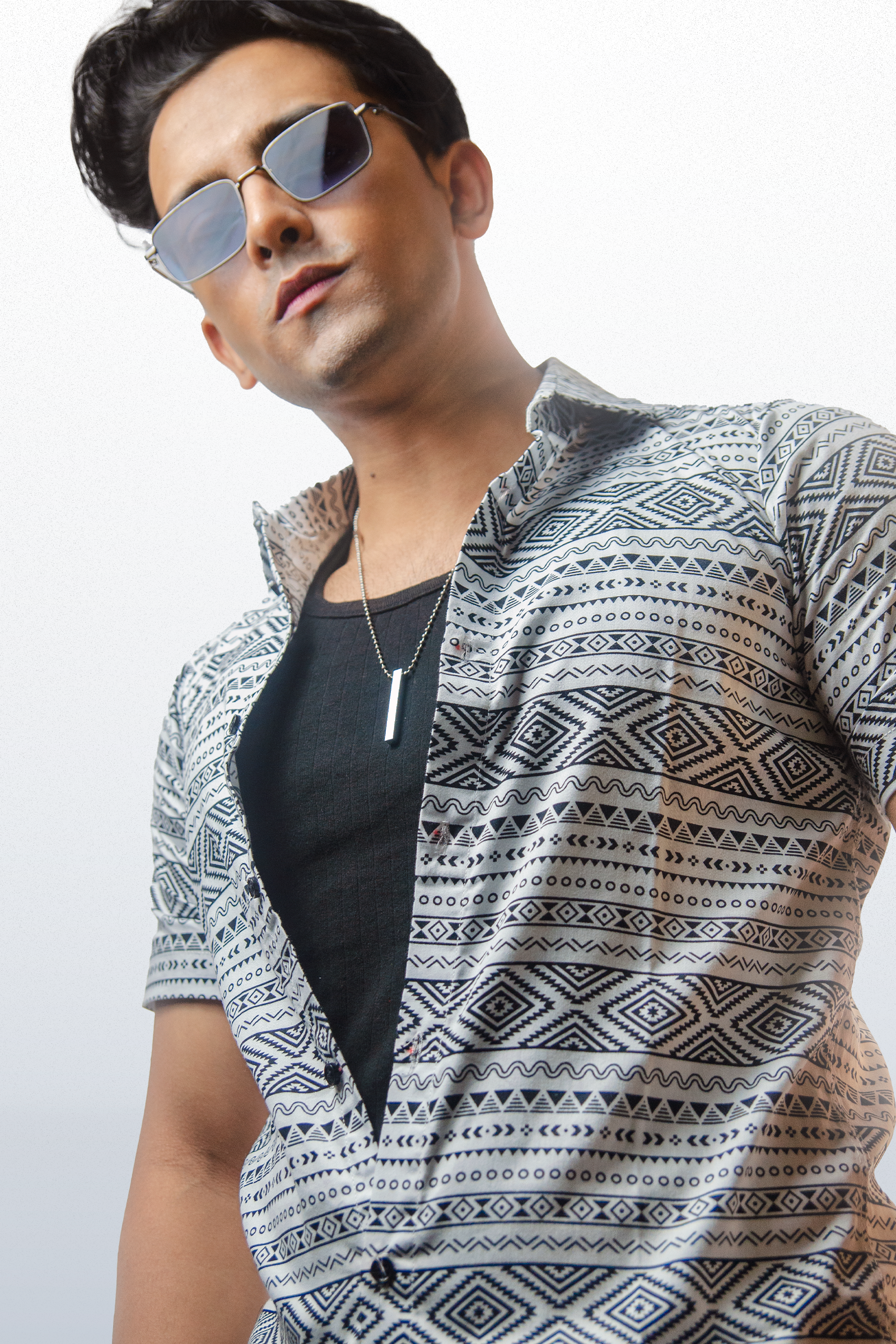 White Abstract Print Shirt