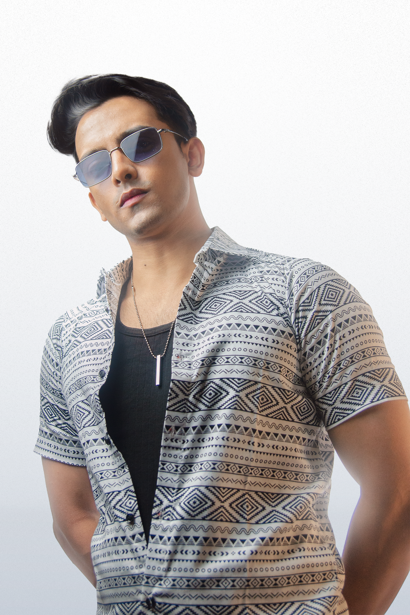 White Abstract Print Shirt