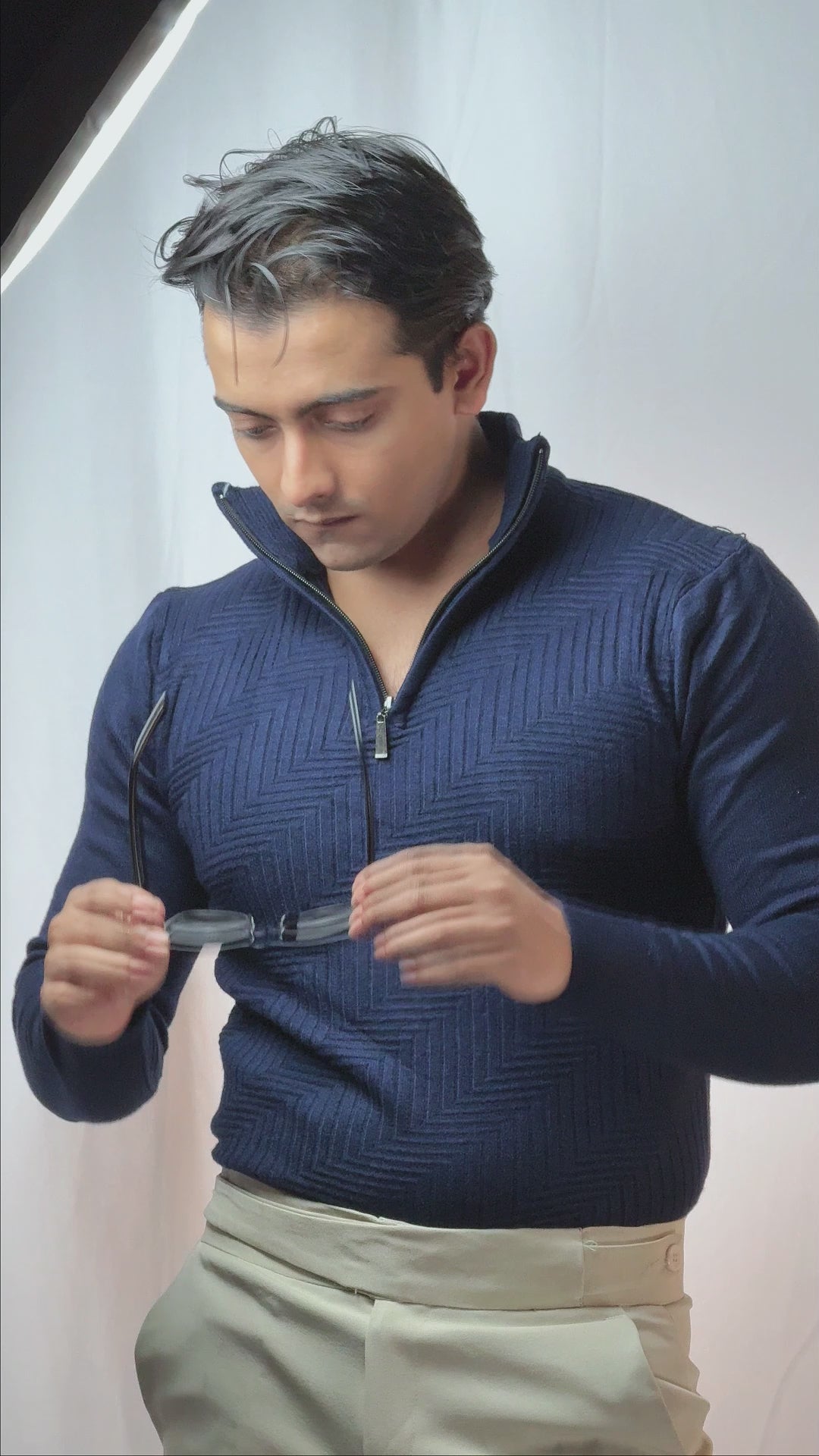 Navy Textured Knit Sweater