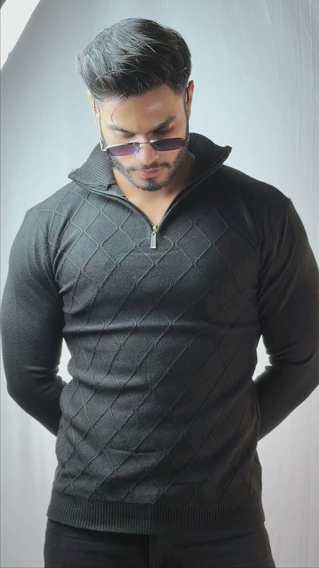 Black Knitted Quaterzip Sweater
