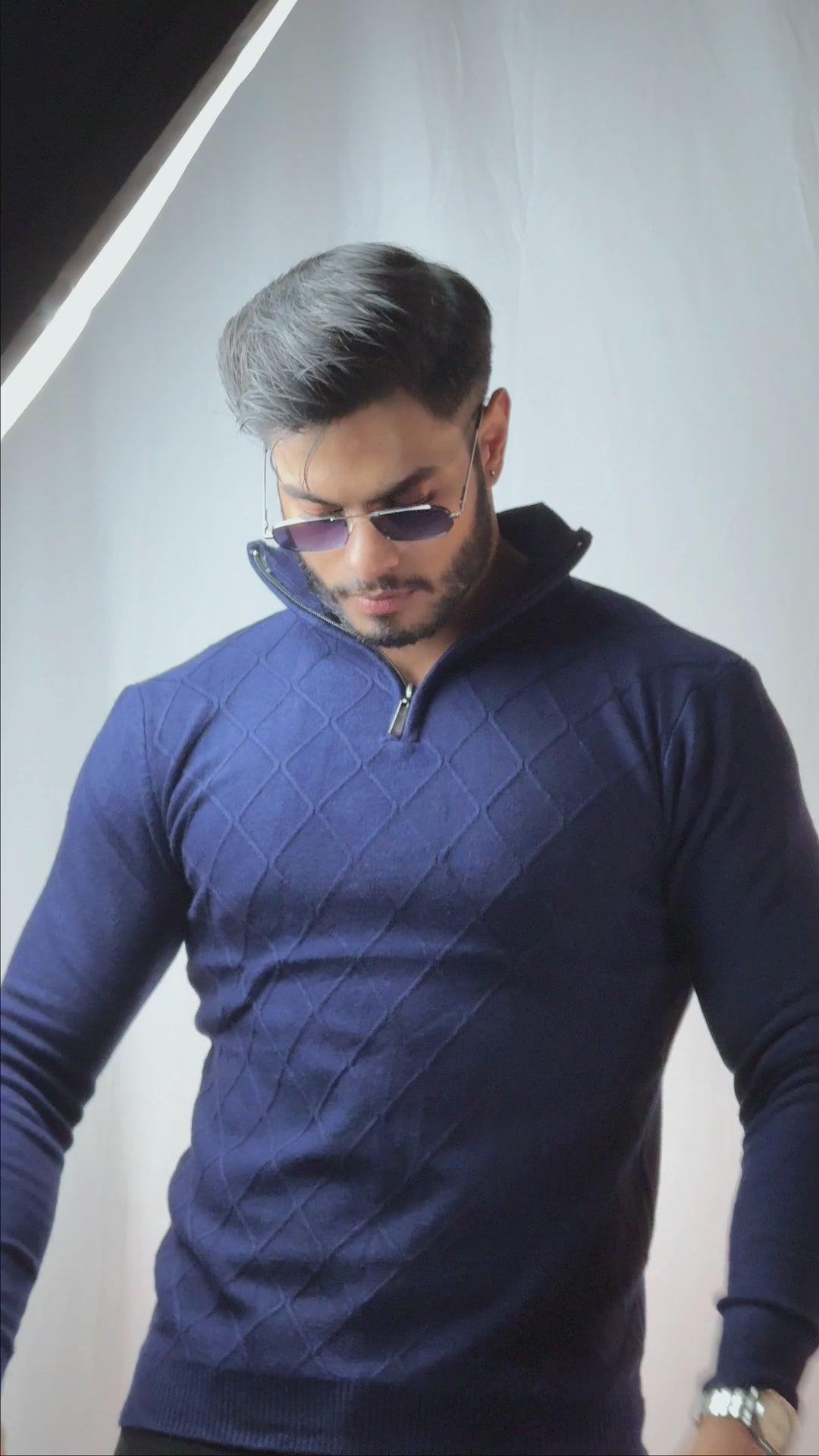 Navy Knitted Quaterzip Sweater