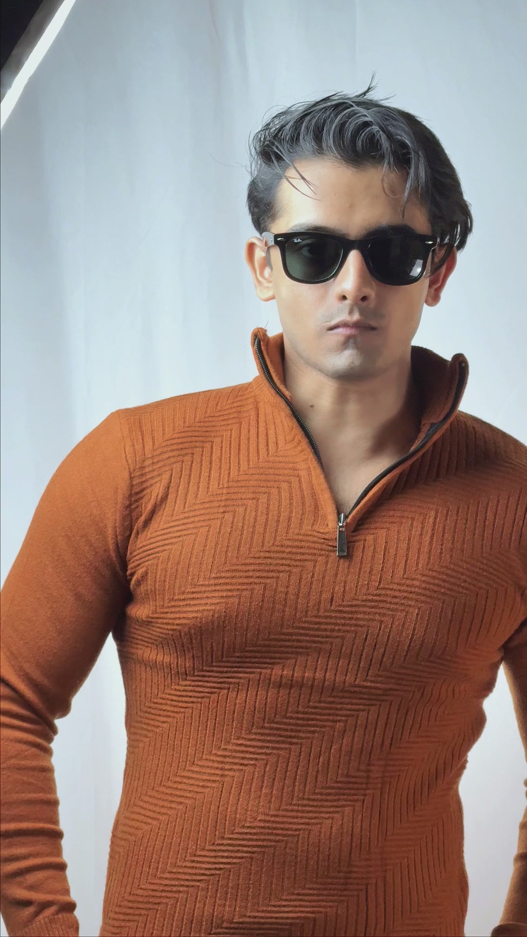 Brown Knitted Quaterzip Sweater