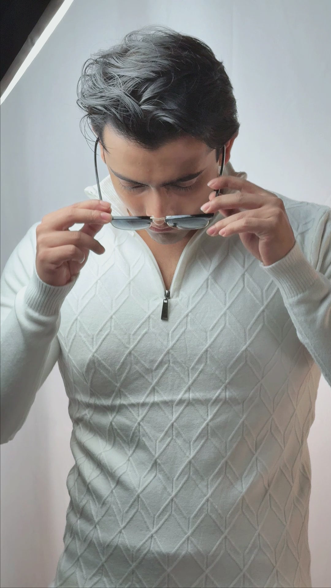 White Knitted Quaterzip Sweater