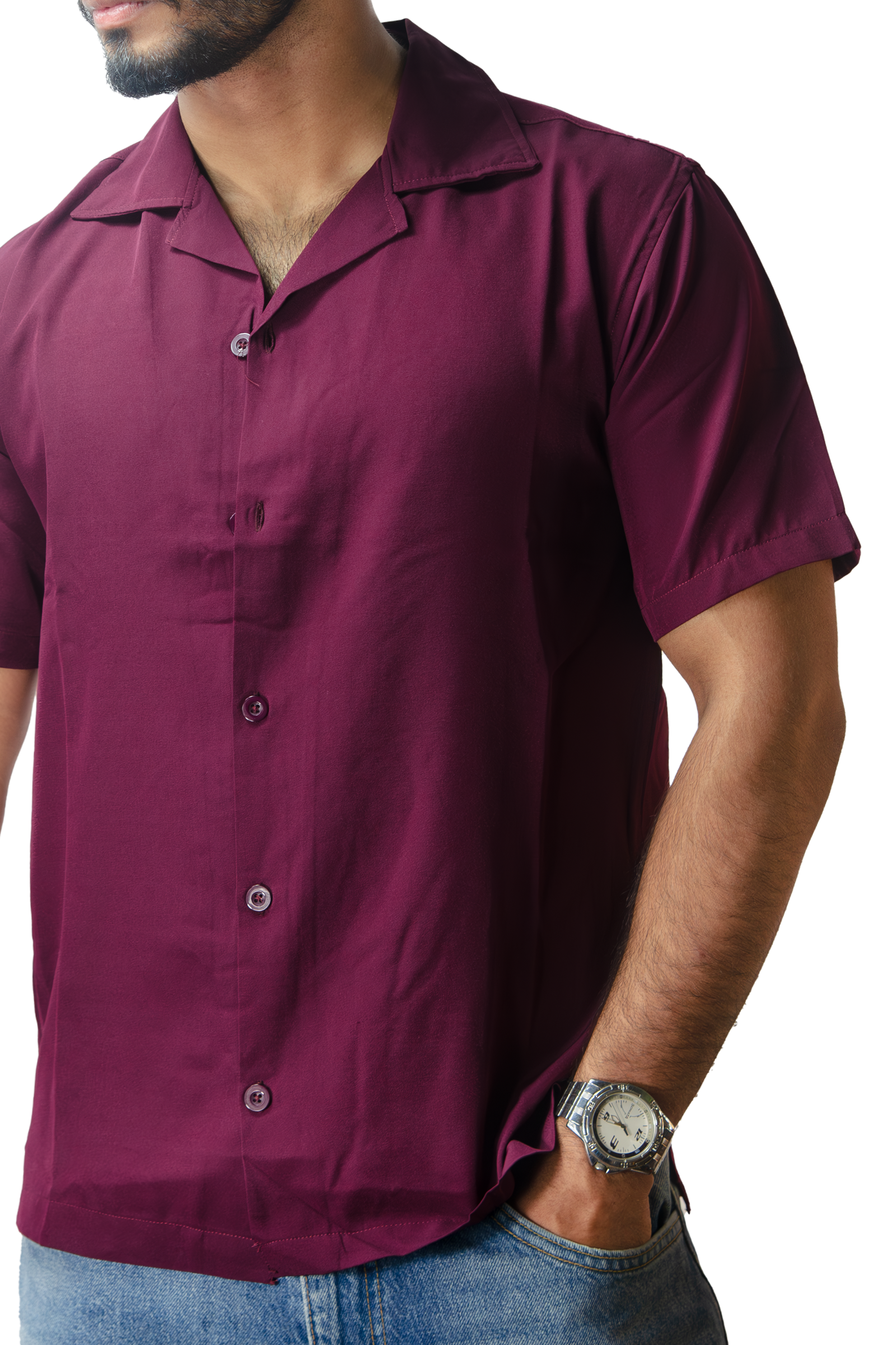 Cuban Collar Purple Shirt