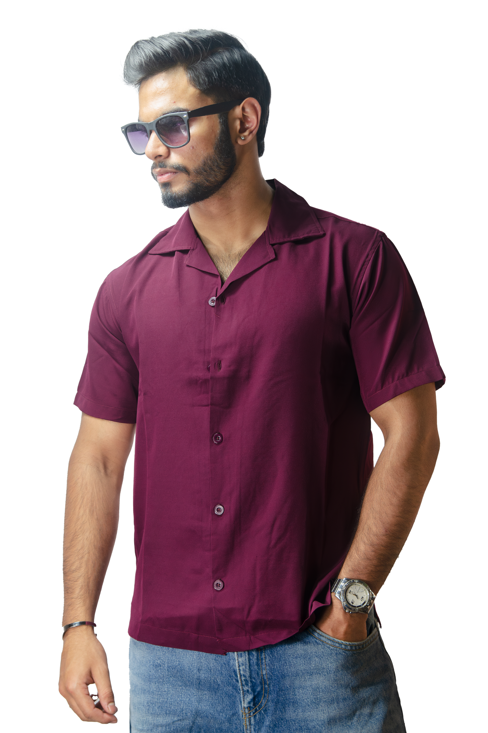 Cuban Collar Purple Shirt