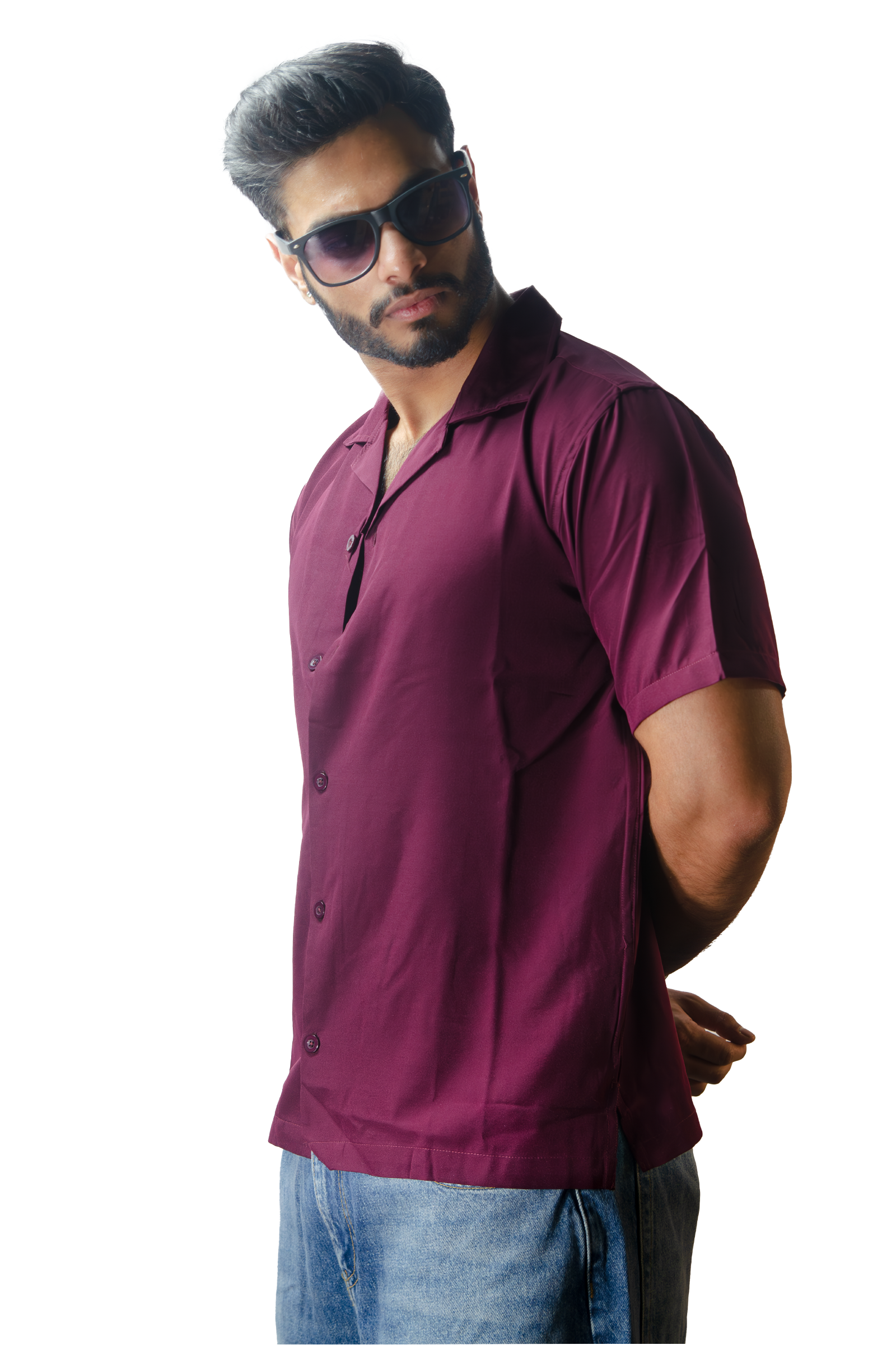 Cuban Collar Purple Shirt