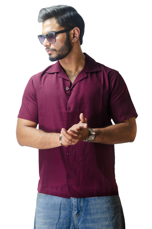Cuban Collar Purple Shirt