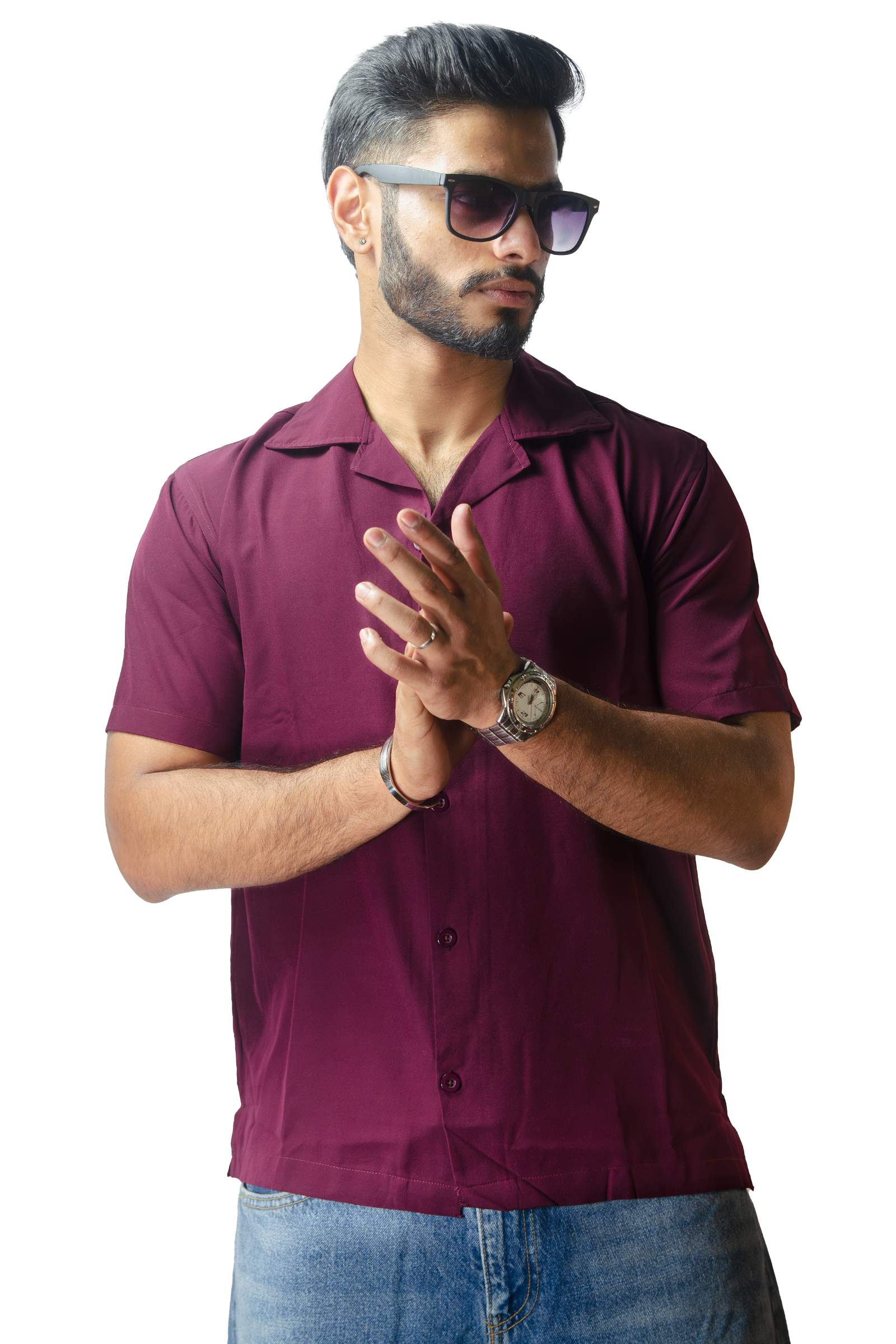 Cuban Collar Purple Shirt