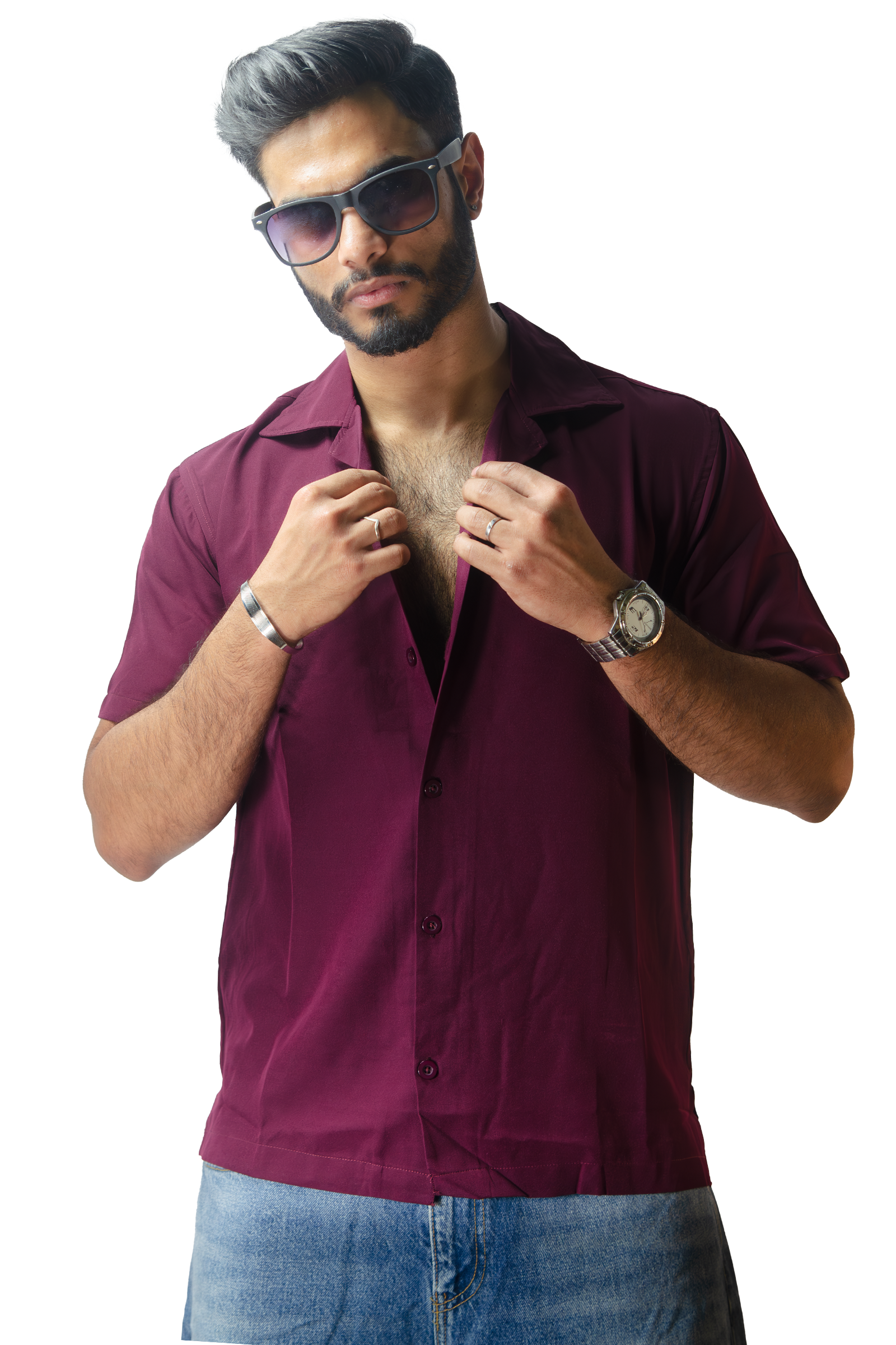 Cuban Collar Purple Shirt