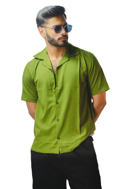 Cuban Collar Green Shirt