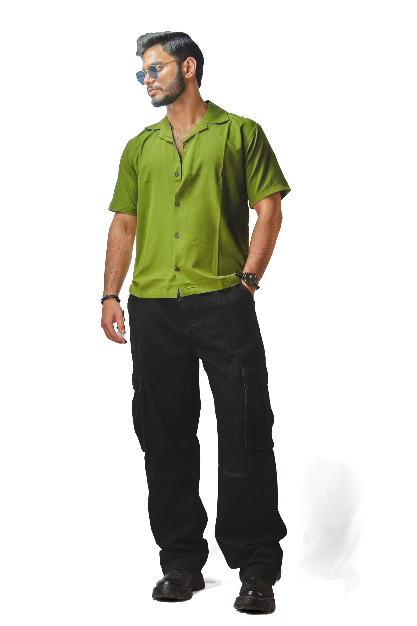 Cuban Collar Green Shirt
